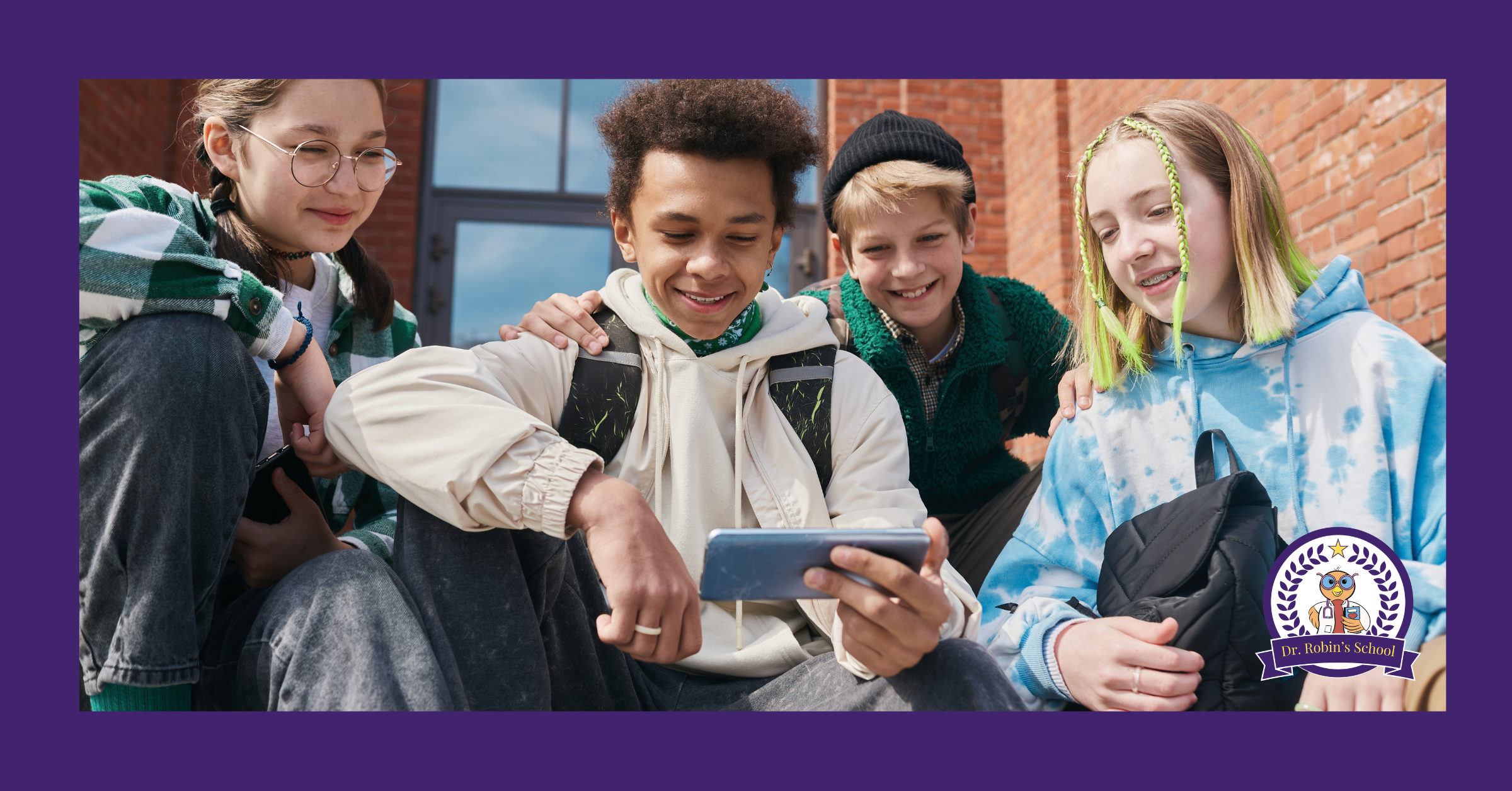kids looking at a phone