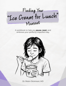 Cover showing a person looking calm while eating ice cream from the carton