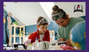 mom and child in attic science space